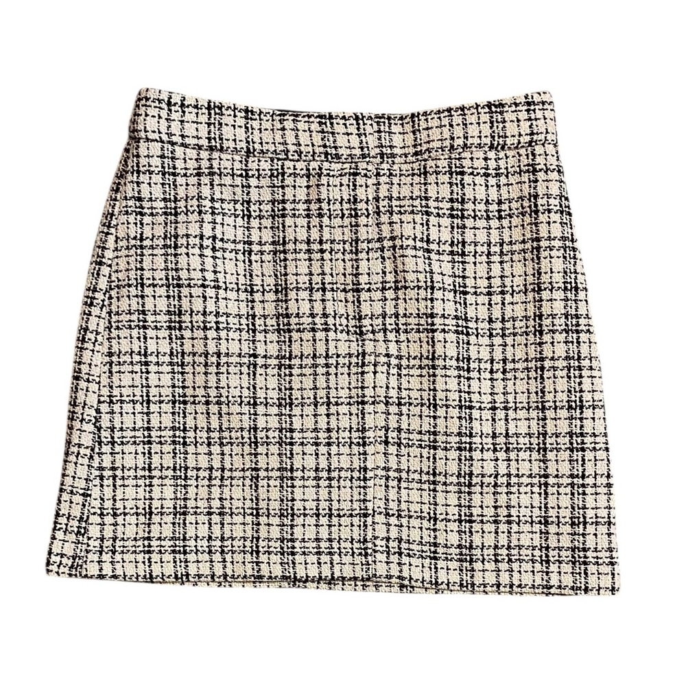 H&M Black White Tweed Mini Skirt Size 4 High Waisted Preppy Classic - Picture 1 of 4